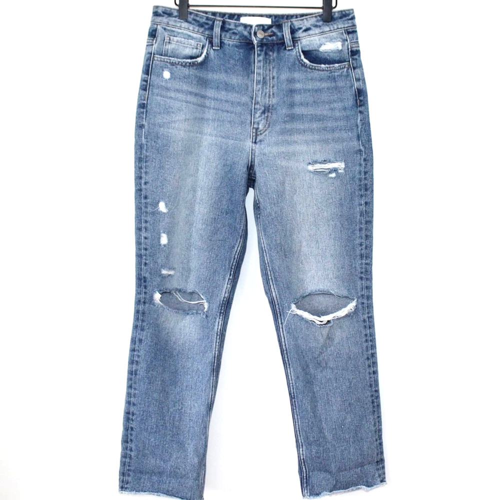Vervet High Rise Distressed Raw Hem Ankle Denim Jean fits like a 28